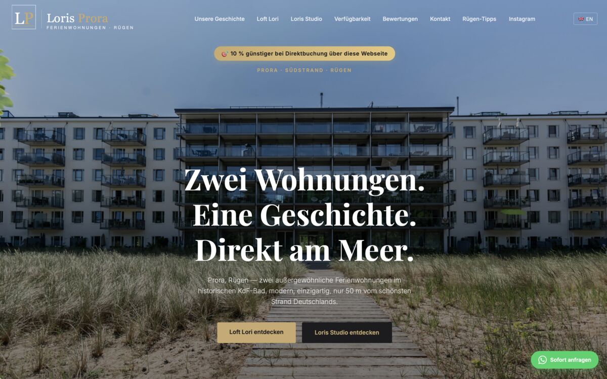 Website loris-prora.de – Direktbuchungsseite erstellt von fewo pilot